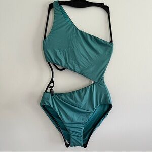 NWT BCBGMaxAzria One-Shoulder Cutout Asymmetrical One Piece Swimsuit Teal Small